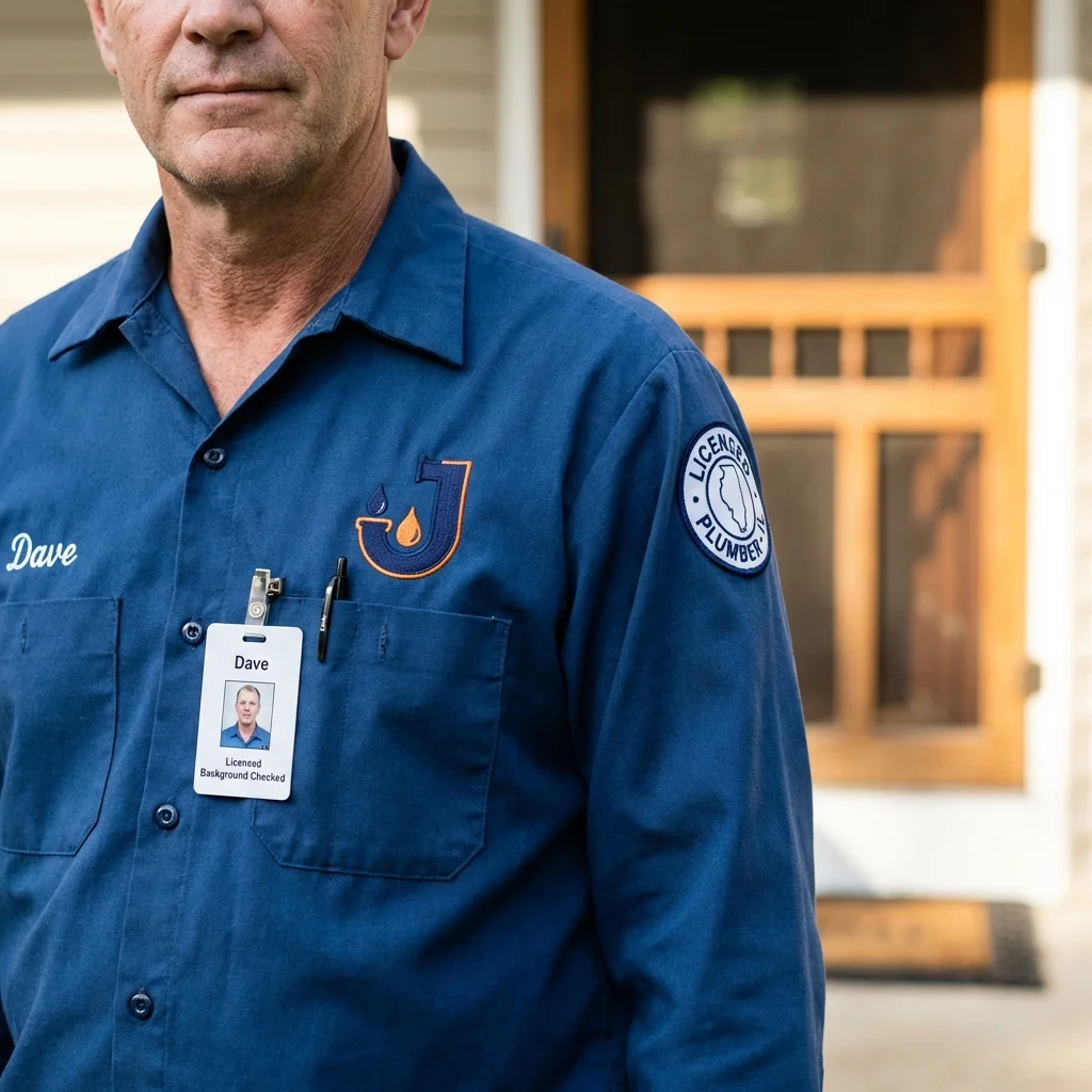 Licensed plumber showing ID badge in California, PA